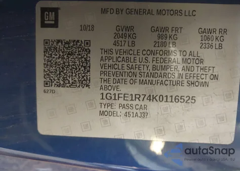 2019 Chevrolet Camaro 1Ss z USA, uszkodzony, nr VIN 1G1FE1R74K0116525